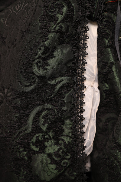 28. QUEENIE Skirt w/Lace Trim & Pocket *Sewn in Skirt Hikes* in Black & Green Medallion -The Fowl Majesty Collection