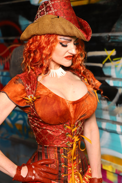 10. Cropped Underbust SORCERESS Corset in Persimmon Square - The "Ensembled in Embers" Collection