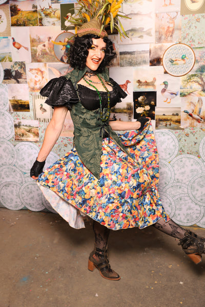 07. Mini Crescent Skirt in Painted Ducks - The Fowl Majesty Collection