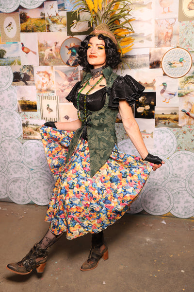 07. Mini Crescent Skirt in Painted Ducks - The Fowl Majesty Collection