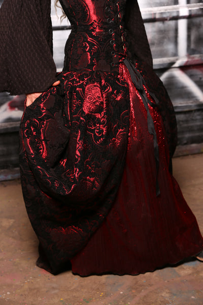 Queenie Corseted Coat with Petite Vixen Base in Crimson & Black Medallion - "13 Days of Halloween 2024" Day 6