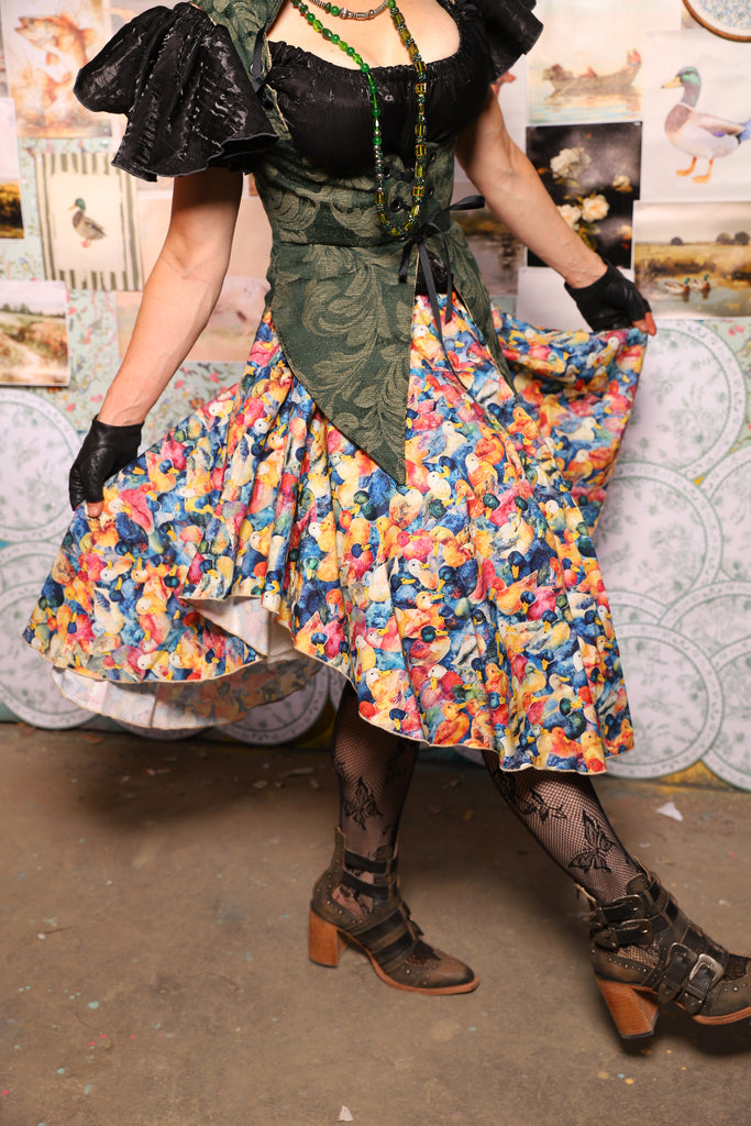 07. Mini Crescent Skirt in Painted Ducks - The Fowl Majesty Collection