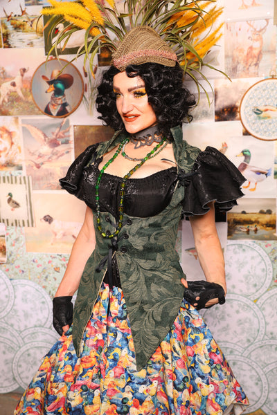 01. Artemis Underbust Corset in Forest Scroll -The Fowl Majesty Collection