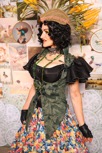 01. Artemis Underbust Corset in Forest Scroll -The Fowl Majesty Collection