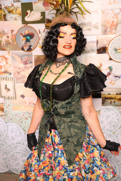 01. Artemis Underbust Corset in Forest Scroll -The Fowl Majesty Collection