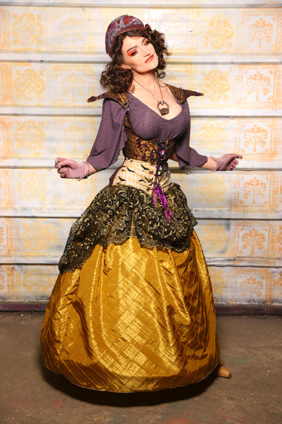 Lace Overlay Tulip Skirt in Gold Pintuck & Black Floral Lace - Day 3 of 13 Days of Halloween