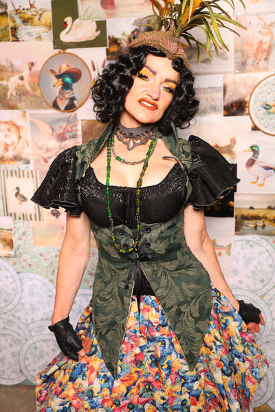01. Artemis Underbust Corset in Forest Scroll -The Fowl Majesty Collection