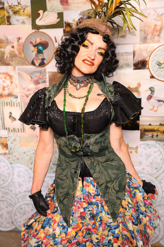 01. Artemis Underbust Corset in Forest Scroll -The Fowl Majesty Collection