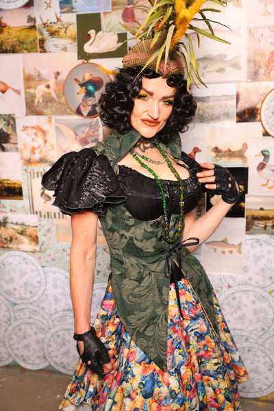 01. Artemis Underbust Corset in Forest Scroll -The Fowl Majesty Collection