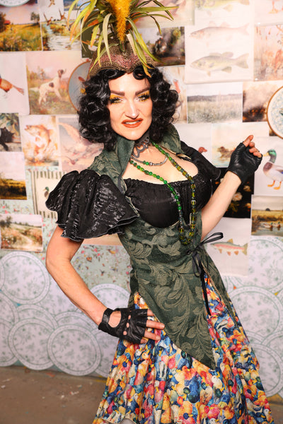 01. Artemis Underbust Corset in Forest Scroll -The Fowl Majesty Collection