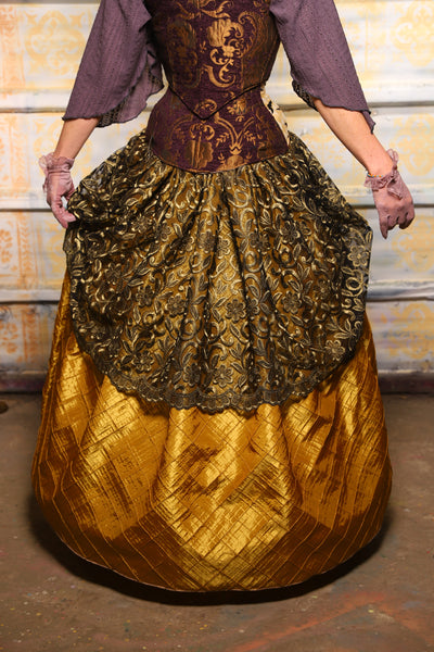 Lace Overlay Tulip Skirt in Gold Pintuck & Black Floral Lace - Day 3 of 13 Days of Halloween