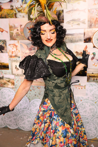 01. Artemis Underbust Corset in Forest Scroll -The Fowl Majesty Collection