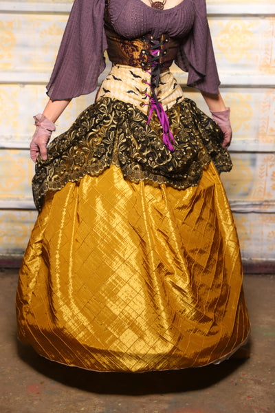 Lace Overlay Tulip Skirt in Gold Pintuck & Black Floral Lace - Day 3 of 13 Days of Halloween