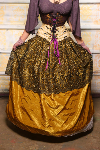 Lace Overlay Tulip Skirt in Gold Pintuck & Black Floral Lace - Day 3 of 13 Days of Halloween