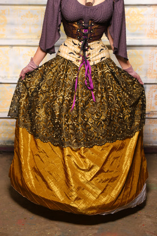 Lace Overlay Tulip Skirt in Gold Pintuck & Black Floral Lace - Day 3 of 13 Days of Halloween