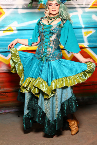 Mini Fairy Skirt in Solid Turquoise with Mermaid Pintuck Ruffle #32 - The "Chasing Waterfalls" Collection