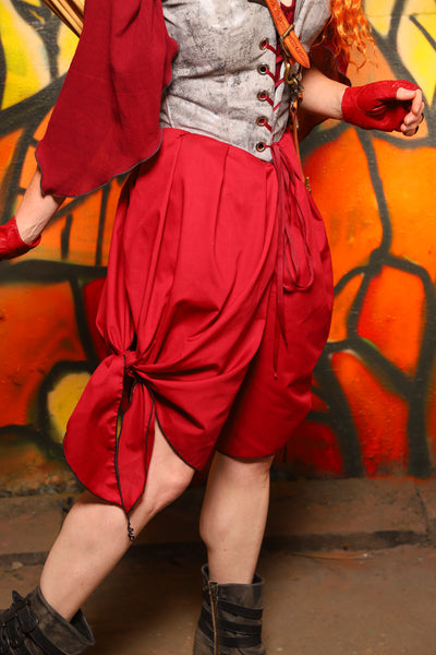 Side Tie Knee Length Bloomers w/Pocket in Red Cotton Broadcloth -"Bowstrings & Bodices Collection"