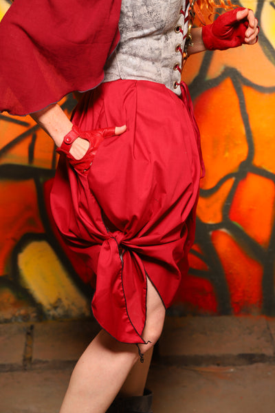 Side Tie Knee Length Bloomers w/Pocket in Red Cotton Broadcloth -"Bowstrings & Bodices Collection"