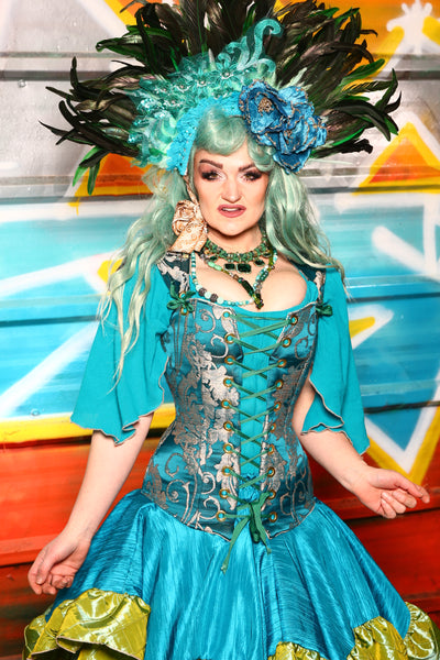 Aurora Corset in Teal Damask - The "Chasing Waterfalls" Collection #02