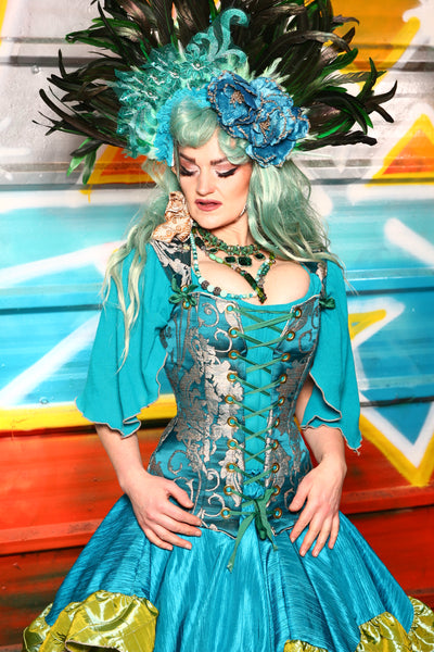 Aurora Corset in Teal Damask - The "Chasing Waterfalls" Collection #02