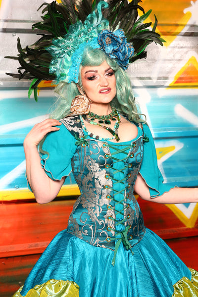 Aurora Corset in Teal Damask - The "Chasing Waterfalls" Collection #02