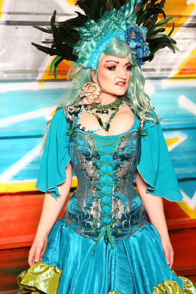 Aurora Corset in Teal Damask - The "Chasing Waterfalls" Collection #02