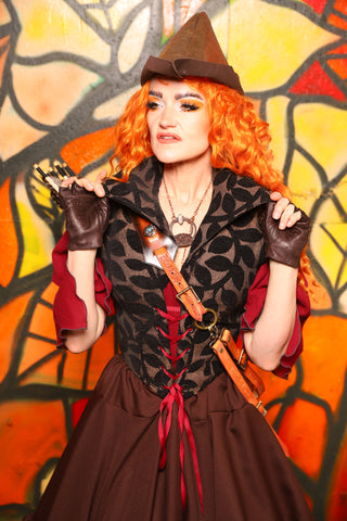 Guinevere II Bodice in Black Ink Leaf Chenille -"Bowstrings & Bodices Collection"