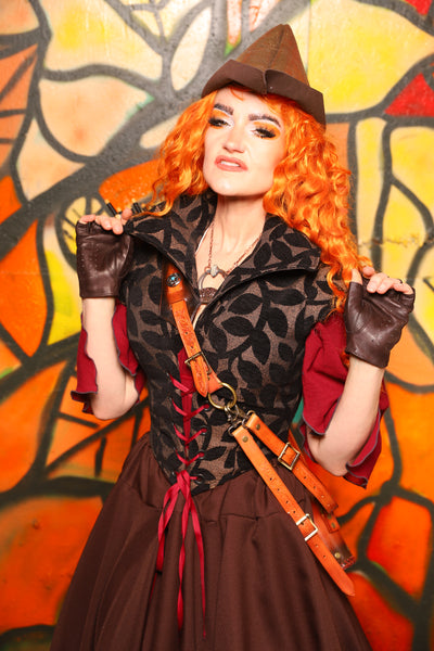 Guinevere II Bodice in Black Ink Leaf Chenille -"Bowstrings & Bodices Collection"