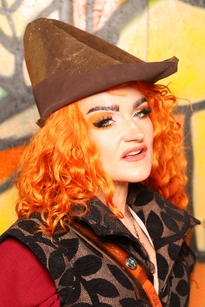 Robin Hood Hat in Brown & Gold Metallic REAL Leather "Bowstrings & Bodices Collection"