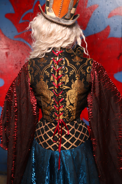Duality Cropped Corset in Black & Gold Medallion - The Checkered Past Collection