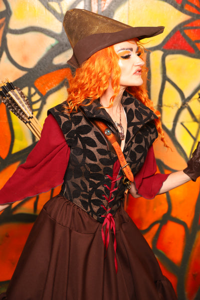 Robin Hood Hat in Brown & Gold Metallic REAL Leather "Bowstrings & Bodices Collection"