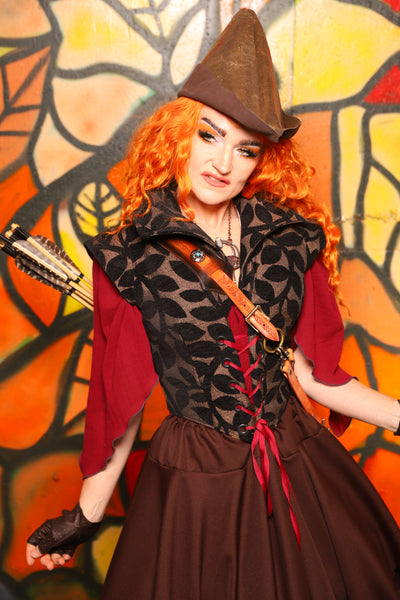 Robin Hood Hat in Brown & Gold Metallic REAL Leather "Bowstrings & Bodices Collection"