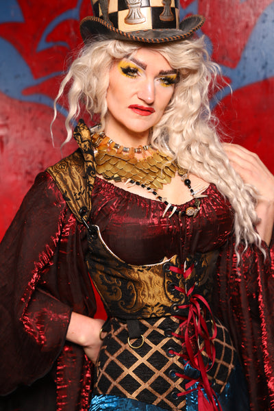 Duality Cropped Corset in Black & Gold Medallion - The Checkered Past Collection