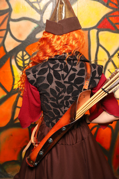Guinevere II Bodice in Black Ink Leaf Chenille -"Bowstrings & Bodices Collection"