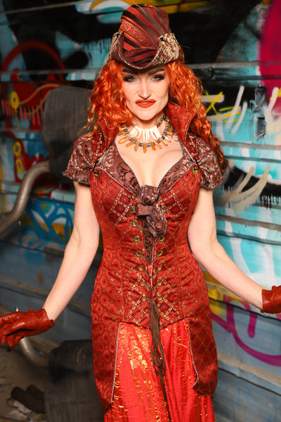 Overbust Tailed Corset in Persimmon Square - The "Ensembled in Embers" Collection