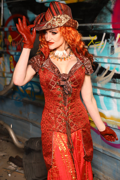 Overbust Tailed Corset in Persimmon Square - The "Ensembled in Embers" Collection
