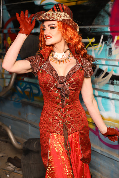 Overbust Tailed Corset in Persimmon Square - The "Ensembled in Embers" Collection