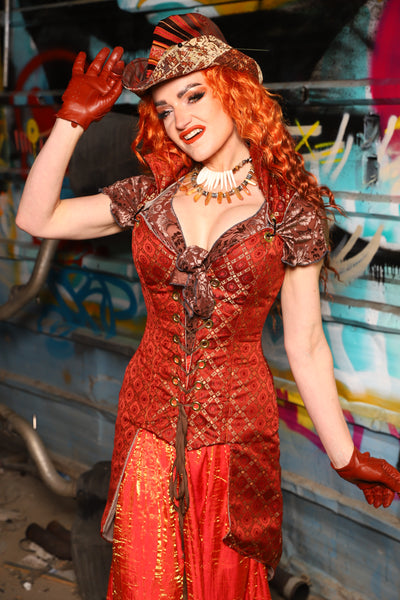 Overbust Tailed Corset in Persimmon Square - The "Ensembled in Embers" Collection