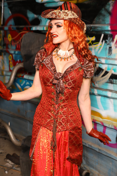 Overbust Tailed Corset in Persimmon Square - The "Ensembled in Embers" Collection