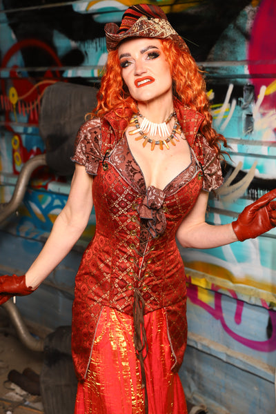 Overbust Tailed Corset in Persimmon Square - The "Ensembled in Embers" Collection