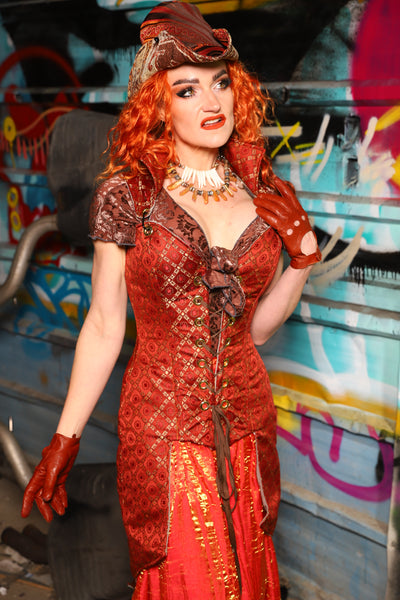 Overbust Tailed Corset in Persimmon Square - The "Ensembled in Embers" Collection
