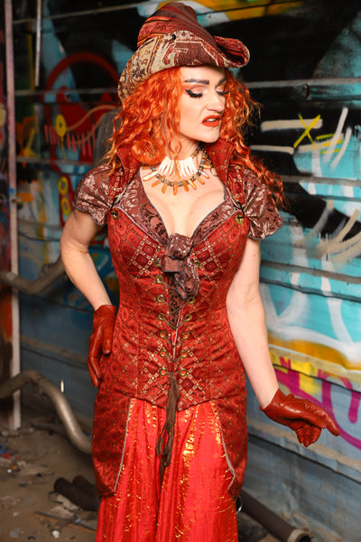 Overbust Tailed Corset in Persimmon Square - The "Ensembled in Embers" Collection