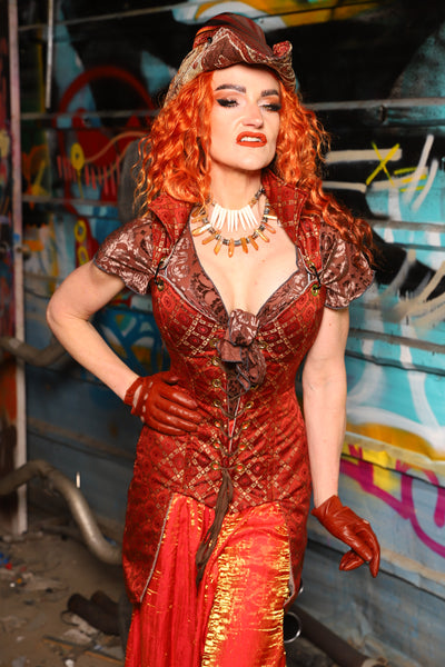 Overbust Tailed Corset in Persimmon Square - The "Ensembled in Embers" Collection