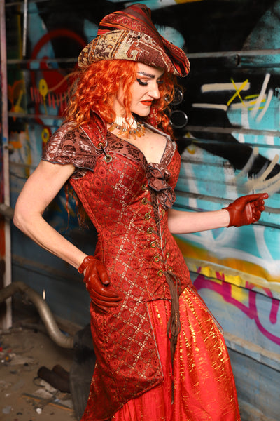 Overbust Tailed Corset in Persimmon Square - The "Ensembled in Embers" Collection