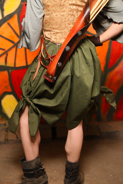 Side Tie Knee Length Bloomers w/Pocket in Forest Green Cotton -"Bowstrings & Bodices Collection"