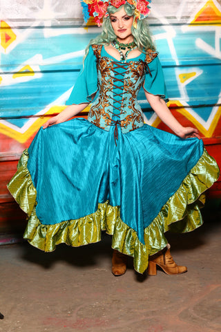 Fairy Skirt in Solid Turquoise w/Mermaid Pintuck Ruffle #24 - The "Chasing Waterfalls" Collection