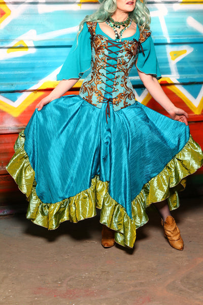 Fairy Skirt in Solid Turquoise w/Mermaid Pintuck Ruffle #24 - The "Chasing Waterfalls" Collection