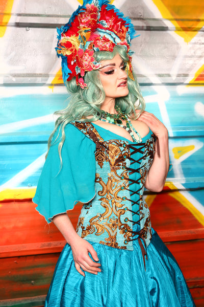 Aurora Corset in Turquoise & Gold Medallion - The "Chasing Waterfalls" Collection #03