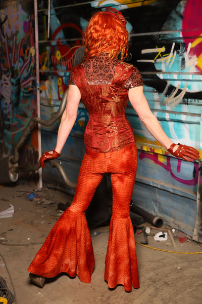 Bell Bottoms in Textured Burning Tie-Dye Spandex - The "Ensembled in Embers" Collection