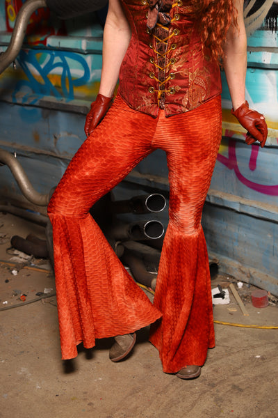 Bell Bottoms in Textured Burning Tie-Dye Spandex - The "Ensembled in Embers" Collection